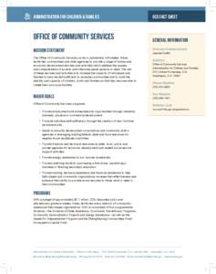 ADMINISTRATION FOR CHILDREN & FAMILIES  OCS FACT SHEET OFFICE OF COMMUNITY SERVICES