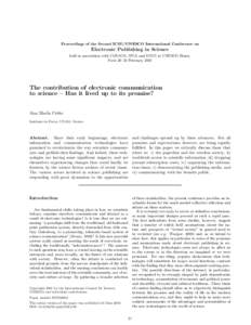 Proceedings of the Second ICSU/UNESCO International Conference on  Electronic Publishing in Science held in association with CODATA, IFLA and ICSTI at UNESCO House, Paris 20–23 February 2001