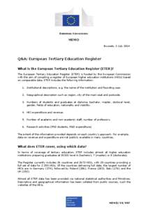 EUROPEAN COMMISSION  MEMO Brussels, 2 July[removed]Q&A: European Tertiary Education Register