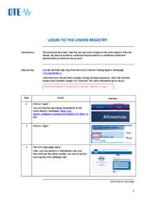 LOGIN TO THE UNION REGISTRY Introduction The procedure describes what the user has to do to login to the Union Registry if he/she already has been activated as Authorized Representative or Additional Authorized Represent