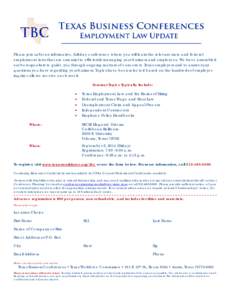 Texas Business Conference Registration Form: Odessa - September 5, 2014