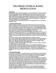 TRANSEQUATORIAL RADIO PROPAGATION 1 Introduction