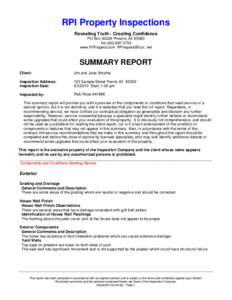 RPI Property Inspections Revealing Truth - Creating Confidence PO Box[removed]Phoenix AZ[removed]Tel: [removed]www.RPInspect.com RPInspect@cox. net