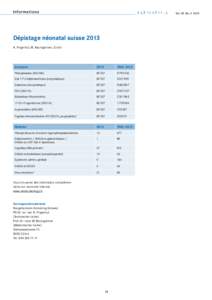 Informations  Vol. 25 No[removed]Dépistage néonatal suisse 2013 R. Fingerhut, M. Baumgartner, Zurich