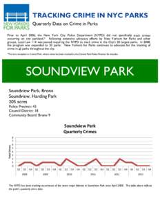 TRACKING CRIME IN NYC PARKS Quarterly Data on Crime in Parks Prior to April 2006, the New York City Police Department (NYPD) did not specifically track crimes occurring on city parkland.* Following extensive advocacy eff