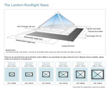 The Lantern Rooflight Sizes  Kerb Thickness 150 max. Internal Kerb Width External Kerb Width Kerb Height 150 min