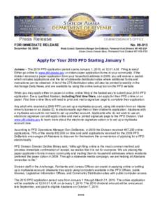 Microsoft Word - PFD Open Filing Season PR[removed]