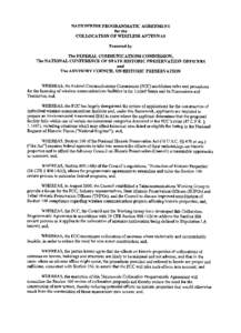 NATIONWmE PROGRAMMATIC AGREEMENT for the COLLOCATION OF WIRELESS ANTENNAS Executed by The FEDERAL COMMUNICAnONS COMMISSION, The NATIONAL CONFERENCE OF STATE mSTORIC PRESERVATION OFFICERS