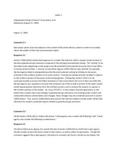 Letter 3 Independent Energy Producer’s Association, et al. Addendum (August 27, 2009) August 27, 2009