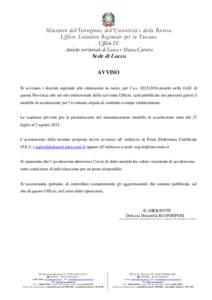 Ministero dell’Istruzione, dell’Università e della Ricerca Ufficio Scolastico Regionale per la Toscana Ufficio IX Ambito territoriale di Lucca e Massa Carrara  Sede di Lucca