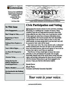 POVERTY POVERTY Poverty at Issue is published by Brenda Procter, Consumer and Family Economics Specialist,