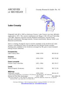 ARCHIVES OF MICHIGAN County Research Guide: No. 43  Lake County