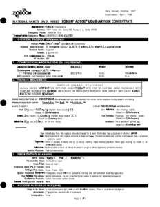 Date issued: October, 1997 Supersedes: April, 1996 MATERIAL SAFETY DATA SHEET - ZOECOW ALTOSID@ LIQUID IARVICIDE CONCENTRATE Maaafacturer: Wellmark International Address: 1000 Tower lane, Suite 245, Bensenville, Illinois