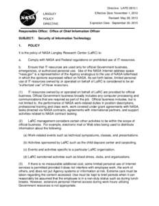 Computer security / Public safety / Electronic commerce / Identity management / Langley Research Center / Information security / NASA / Password / Access control / Security / Crime prevention / National security