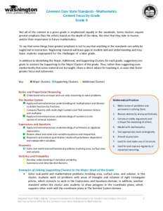 Common Core State Standards - Mathematics Content Focus by Grade Grade 6 Not all of the content in a given grade is emphasized equally in the standards. Some clusters require greater emphasis than the others based on the