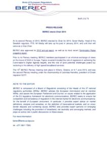 Press release from the 15th Plenary meeting in Athens - BEREC elects Chair 2014