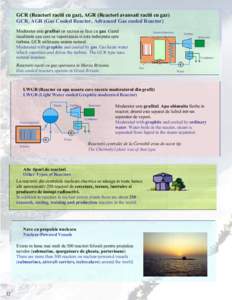 GCR (Reactori raciti cu gaz), AGR (Reactori avansati raciti cu gaz) GCR, AGR (Gas Cooled Reactor, Advanced Gas cooled Reactor) Moderator este grafitul iar racirea se face cu gaz. Gazul incalzeste apa care se vaporizeaza 