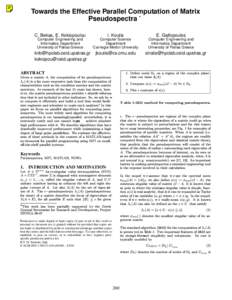 Towards the Effective Parallel Computation of Matrix  Pseudospectra C. Bekas, E. Kokiopoulou  I. Koutis