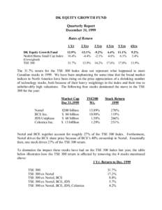 DK EQUITY GROWTH FUND Quarterly Report December 31, 1999 Rates of Return  DK Equity Growth Fund