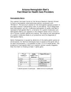Arizona Hemoglobin Bart’s Fact Sheet for Health Care Providers