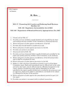 114th Congress 1st Session H. Res. __  H.R[removed]Promoting Job Creation and Reducing Small Business