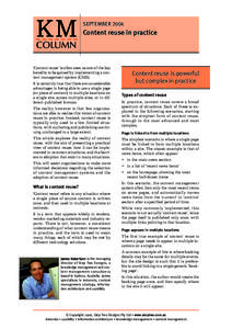 KM  SEPTEMBER 2004 Content reuse in practice