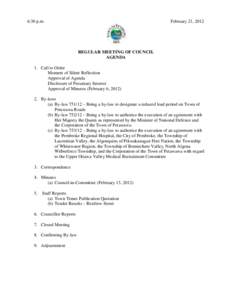 6:30 p.m.  February 21, 2012 REGULAR MEETING OF COUNCIL AGENDA