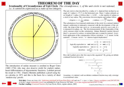 Irrationality of Circumference of Unit Circle