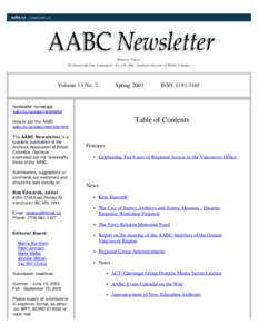 AABC Newsletter  - Vol.13 No.2 Spring 2003