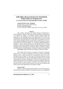 THE HR CHALLENGES IN TOURISM INDUSTRY IN PAKISTAN A CASE STUDY OF GORAKH HILL-DADU-SINDH Assistant Professor Faiz .M.Shaikh SZABAC-Dokri-Larkana-Sindh-Pakistan Dr.Anwar Ali Shah G.Syed