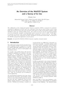 H. Goto, ‘An Overview of the WeOCR System and a Survey of its Use’, Proceedings of Image and Vision Computing New Zealand 2007, pp. 121–125, Hamilton, New Zealand, DecemberAn Overview of the WeOCR System and