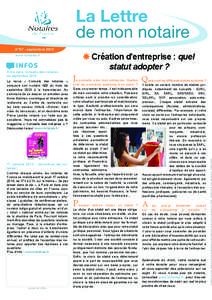 www.notaires.fr  A lire dans Conseils des notaires de septembre 2013 La revue « Conseils des notaires » consacre son numéro 429 du mois de