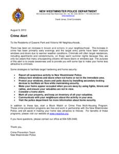 Microsoft Word - Queens Park and Victoria Hill Break and Enter Alert 2013.doc