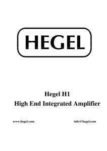 Hegel H1 High End Integrated Amplifier www.hegel.com 