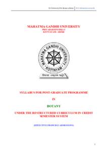 M G University M Sc Botany syllabusAdmission onwards MAHATMA GANDHI UNIVERSITY PRIYADARSINI HILLS