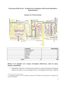 Procurement Policy Review—Feedback from Consultations with External Stakeholders: Regional Reports Summary for Western Europe1  Countries