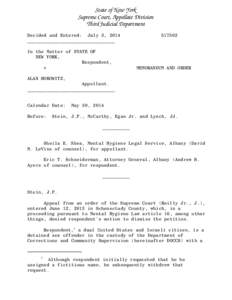 State of New York Supreme Court, Appellate Division Third Judicial Department Decided and Entered: July 3, 2014 ________________________________ In the Matter of STATE OF