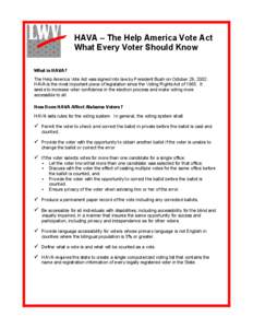 HAVA – The Help America Vote Act What Every Voter Should Know What is HAVA?