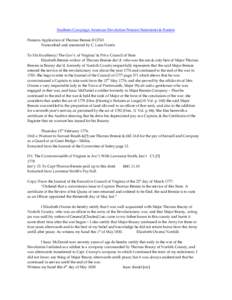 Southern Campaign American Revolution Pension Statements & Rosters Pension Application of Thomas Bressie R12763 Transcribed and annotated by C. Leon Harris To His Excellency/ The Gov’r. of Virginia/ & Privy Council of 