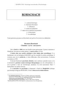 - GEOPSY.COM - Psychologie interculturelle et Psychothérapie -  RORSCHACH 1 - contexte historique 2 - Hermann Rorschach 3 - influences