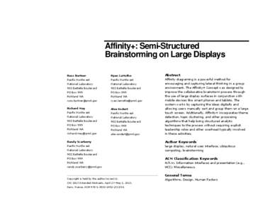 Affinity+: Semi-Structured Brainstorming on Large Displays Russ Burtner Ryan LaMothe