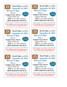 ~Benefit Night for the LGA~  September 16, 2015 Between 5-9pm Dine at