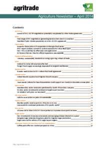 Agriculture Newsletter – April 2014 Contents ACP FTAs _____________________________________________________________________________ 2 Launch of EAC–US TIP negotiations potentially complicated by other trade agreement