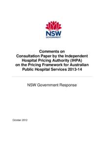 Comments on Consultation Paper by the Independent Hospital Pricing Authority (IHPA) on the Pricing Framework for Australian Public Hospital Services