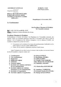 ASSEMBLEE NATIONALE[removed]Cinquième législature[removed]RÉSEAU DES PARLEMENTAIRES BURKINABE SUR LES ARMES LEGERES ET DE PETIT CALIBRE (RPB/ALPC)