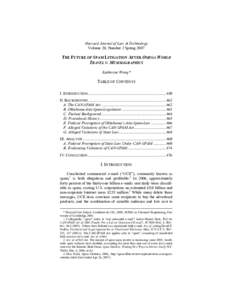 Harvard Journal of Law & Technology Volume 20, Number 2 Spring 2007 THE FUTURE OF SPAM LITIGATION AFTER OMEGA WORLD TRAVEL V. MUMMAGRAPHICS Katherine Wong*