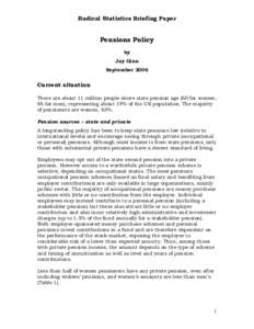Radical Statistics Briefing Paper  Pensions Policy by Jay Ginn September 2006