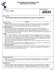 CALIFORNIA STATE SCIENCE FAIR 2003 PROJECT SUMMARY Name(s)  Corey J. Willis