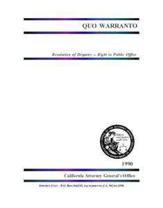 QUO WARRANTO Resolution of Disputes -- Right to Public Office