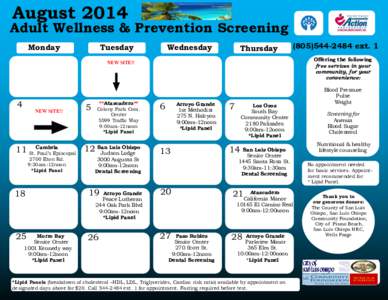 August[removed]Adult Wellness & Prevention Screening Monday  Tuesday